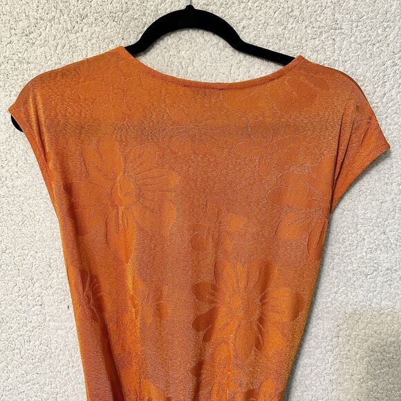 Zara Orange Floral Cap Sleeve Tie‎ Waist Stretch Midi Dress Sz M - Picture 11 of 16